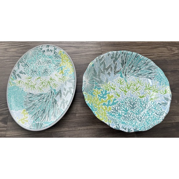 Cynthia Rowley Other - Platter & Serving Bowl Set Coastal Beach Seaside Nautical Tropical Resort Island